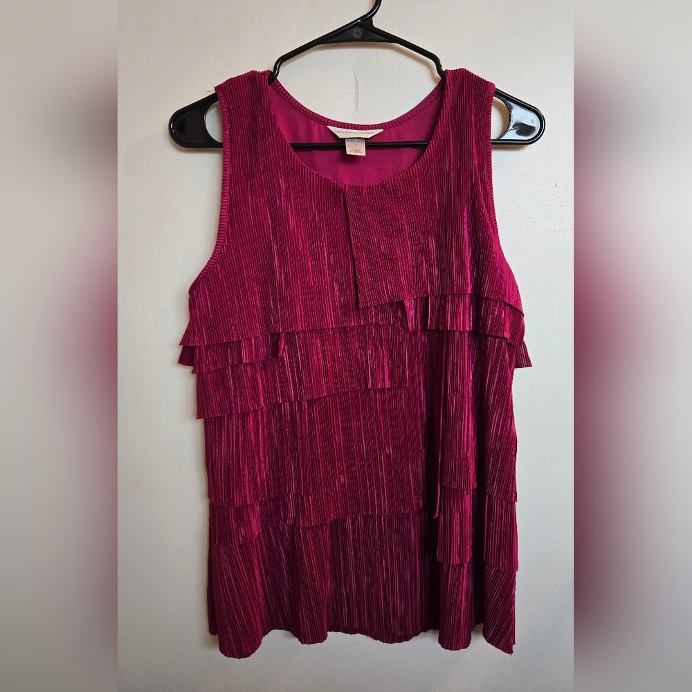 Christopher & Banks Sleeveless Ruffled Pleated Tank - Deep Berry